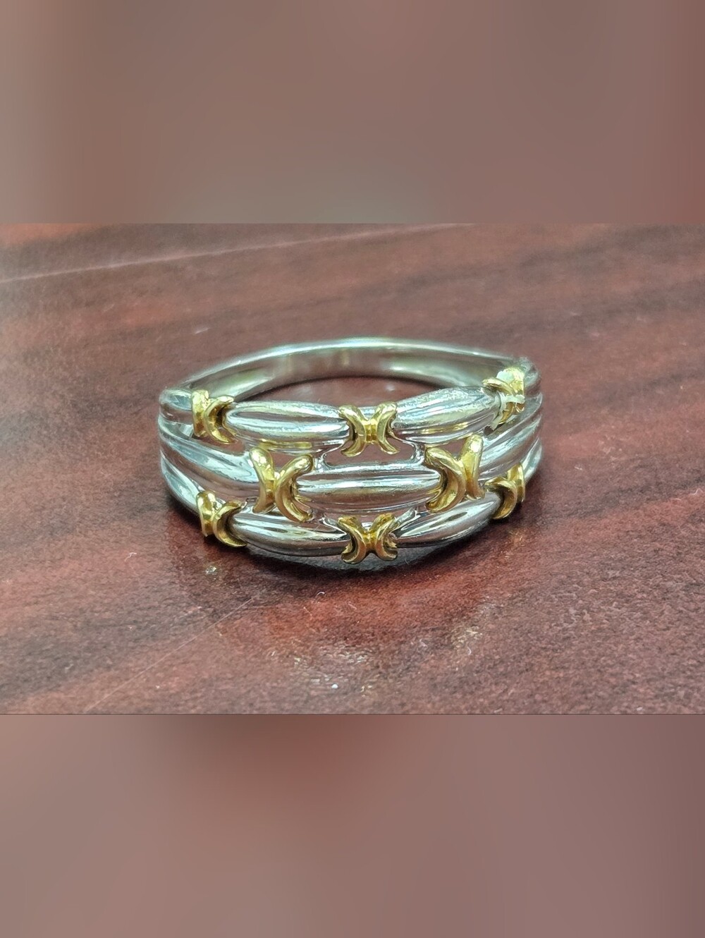 18K Two-Tone Stacked Look Band Ring Sz 9